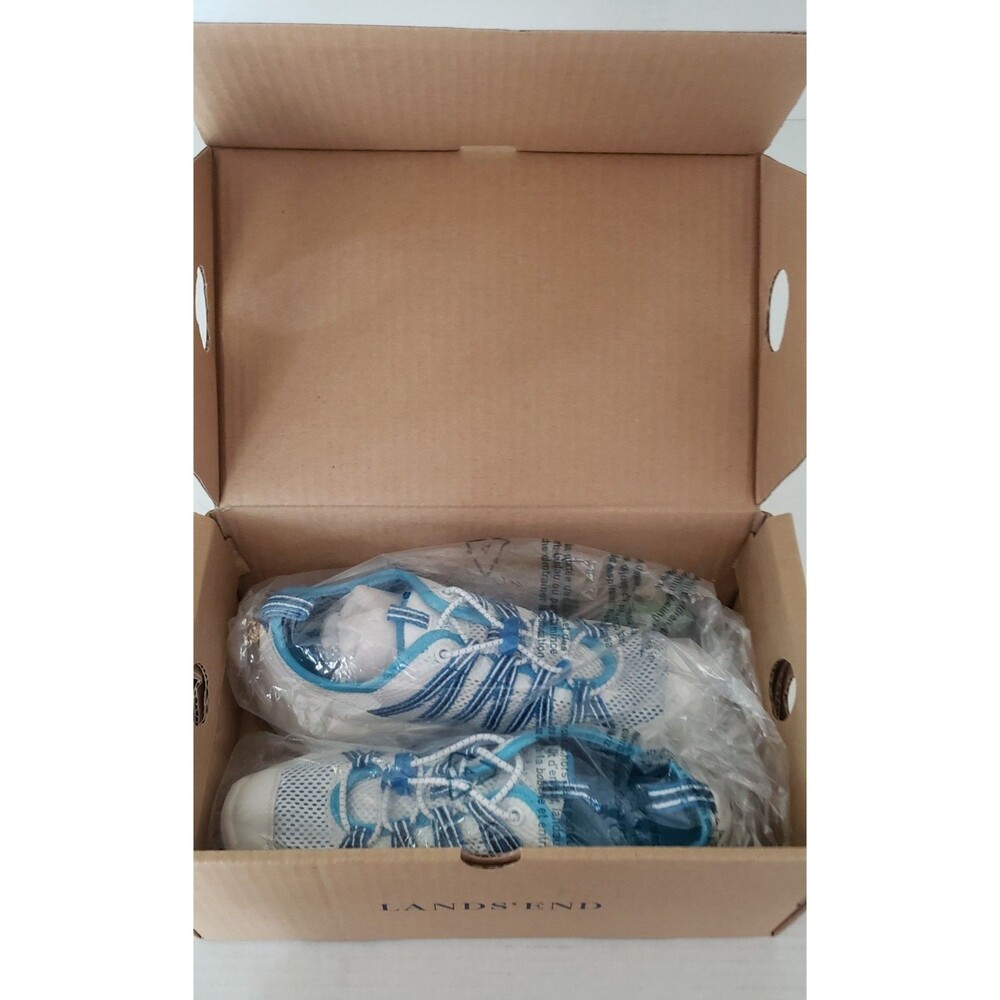 NEW Lands End Womens 6 Med White Blue Mesh Slip-on Athletic Water Shoes W Box - Picture 12 of 16